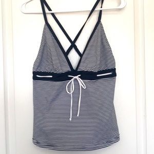 Black and White Stripe Tankini Swim Top Large